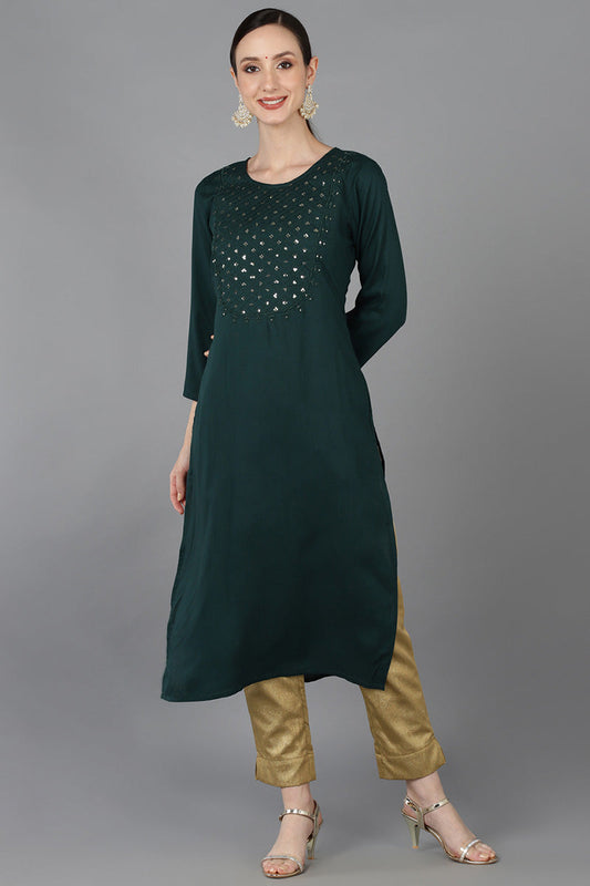 Green Cotton Blend Yoke Design Solid Straight Kurta VCK8911