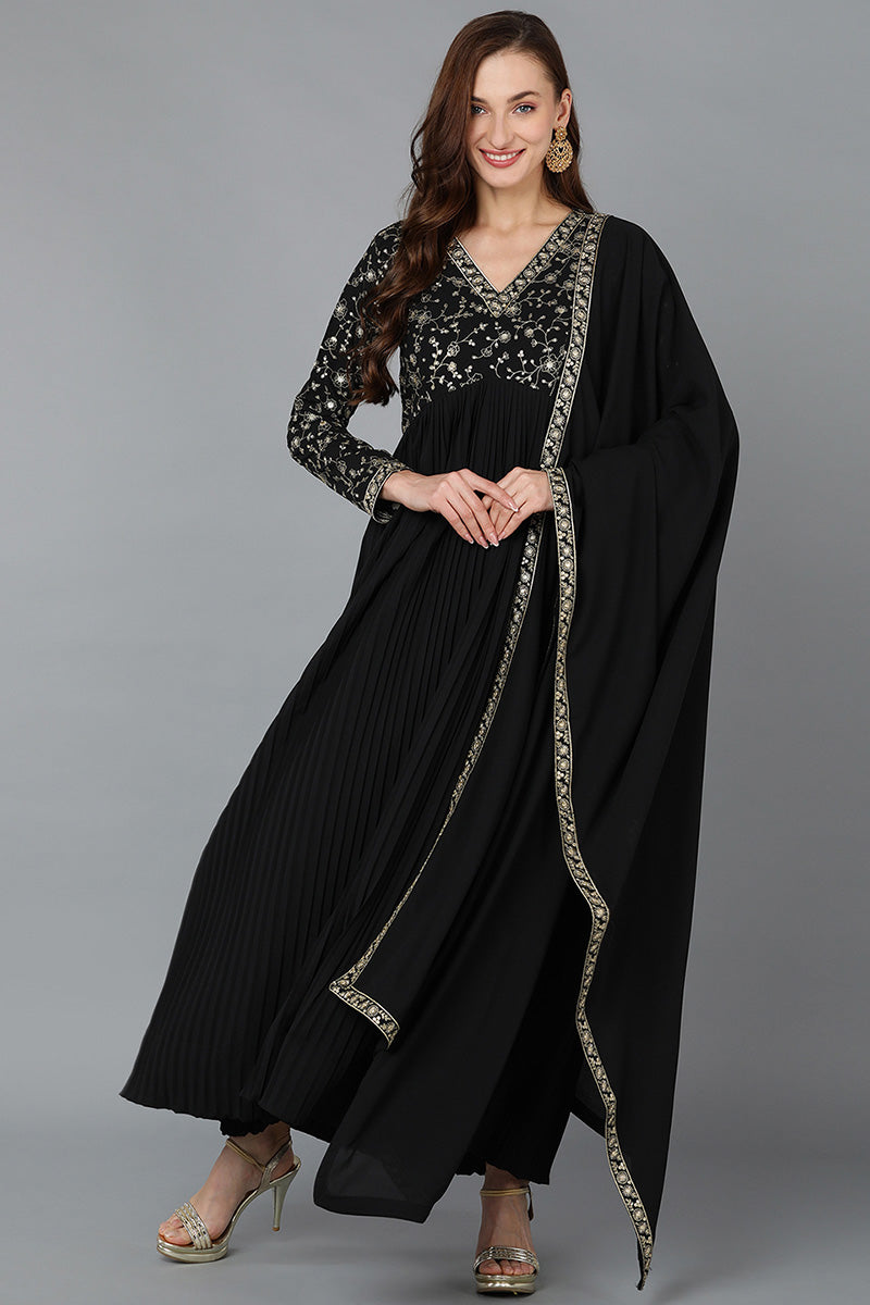 Black Georgette Anarkali Kurta VCK9184