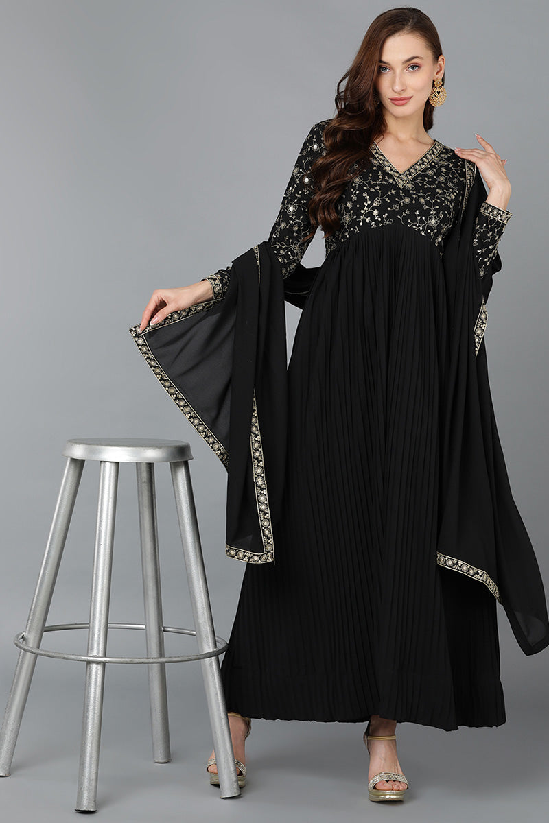 Black Georgette Anarkali Kurta VCK9184