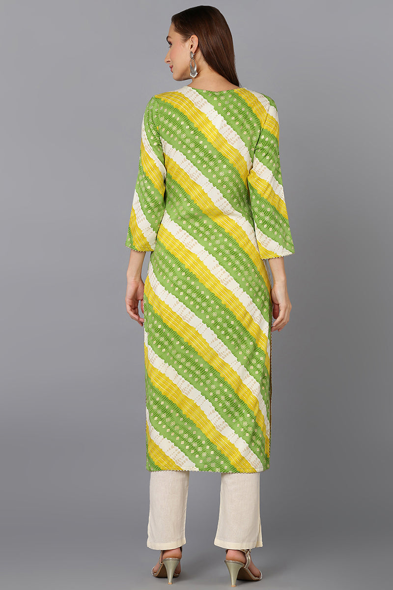 Green Cotton Blend Printed Straight Kurta VCK9228