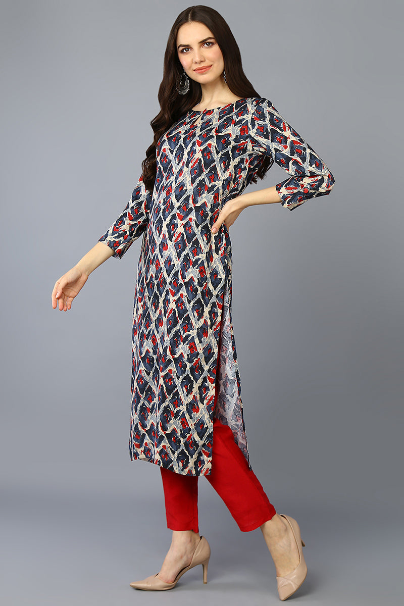 Off White Viscose Rayon Printed Straight Kurta VCK9370