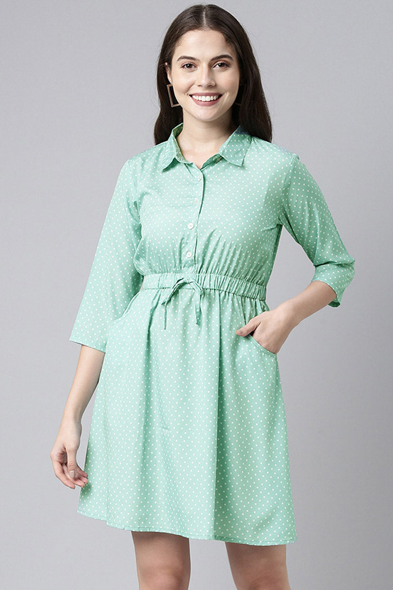 Green Crepe Polka Dot Mini Dress VD1071