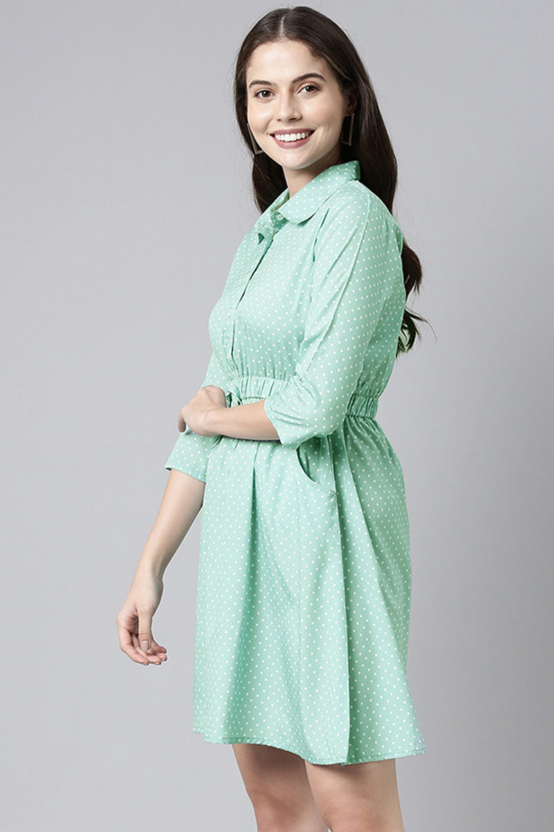 Green Crepe Polka Dot Mini Dress VD1071