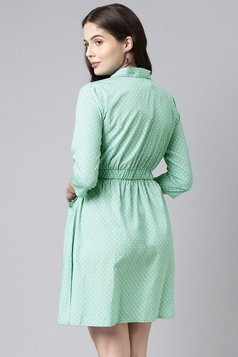 Green Crepe Polka Dot Mini Dress VD1071