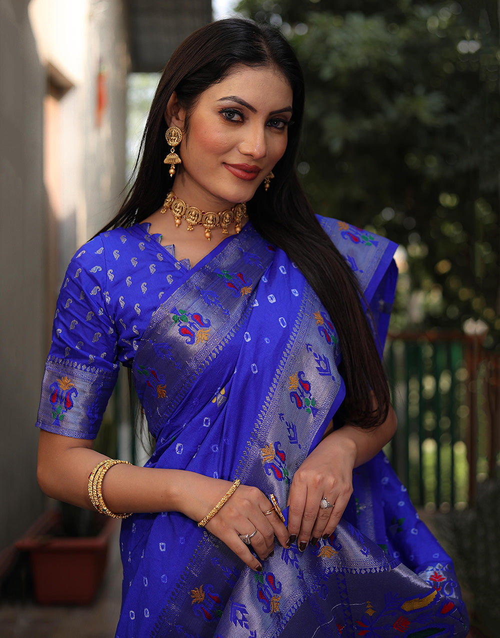 Blue Hand Bandhej Bandhani Saree With Paithni Border