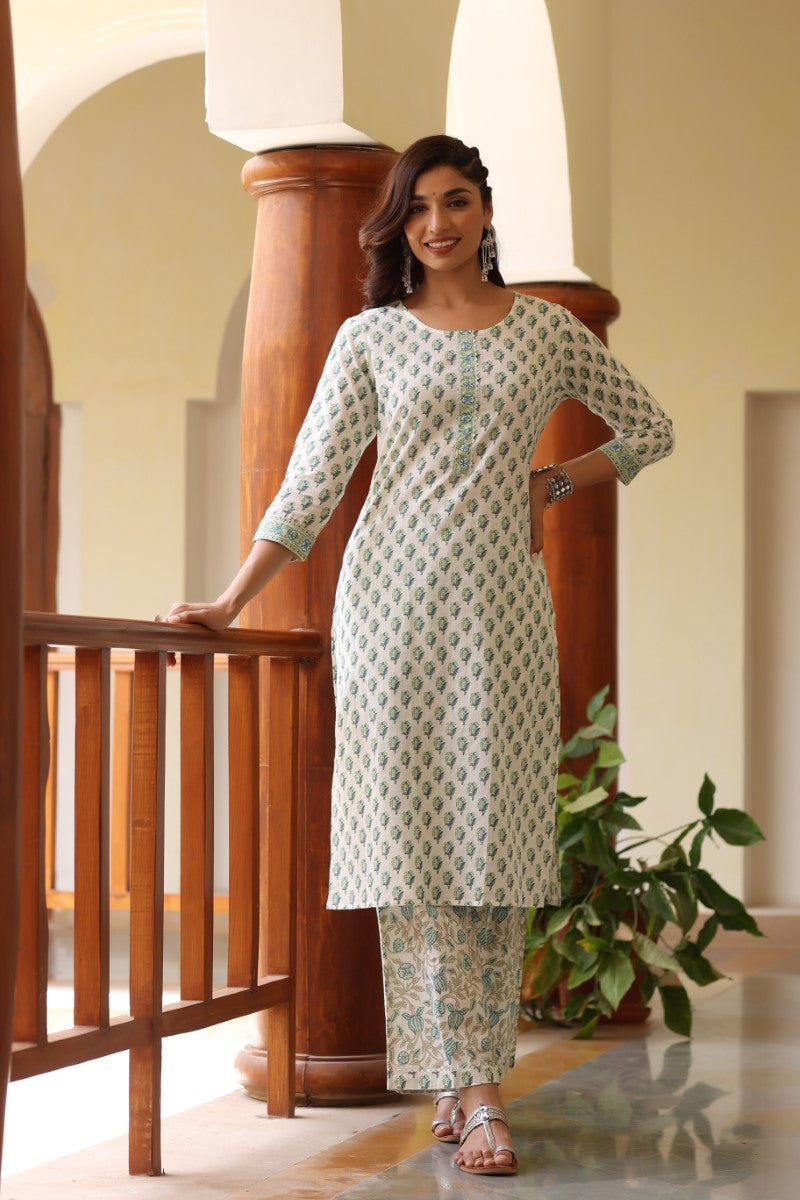 Off White Rayon Blend Gotta Patti Kurta Set VKSET1141