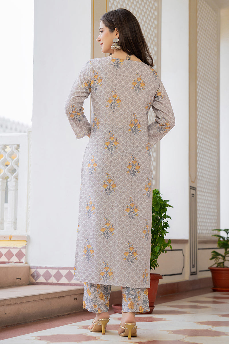 Off White Rayon Blend Ethnic Motifs Printed Straight Trouser Bottom Suit Set VKSKD2231