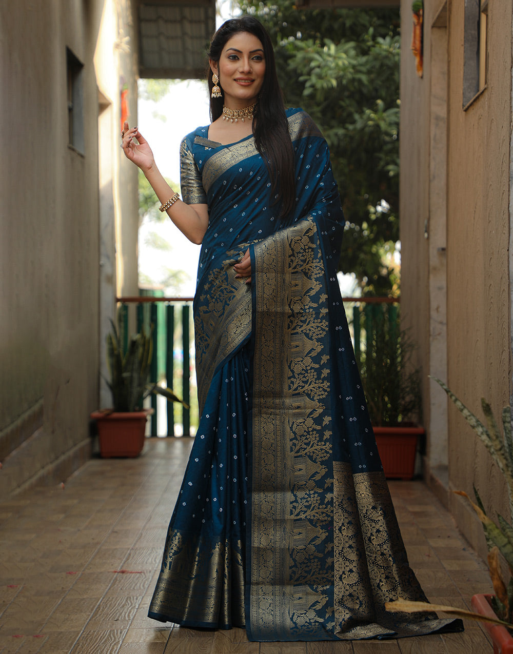 Crystal Teal Dola Silk Saree With Zari Weaving Work