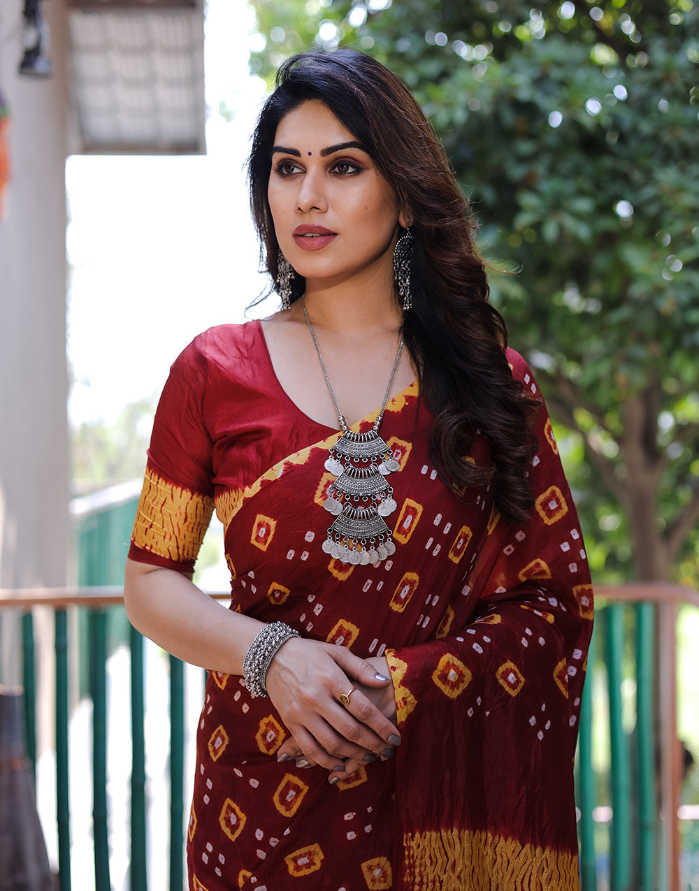 Maroon Hand Bandhej Bandhani Saree With Zari Weaving Work