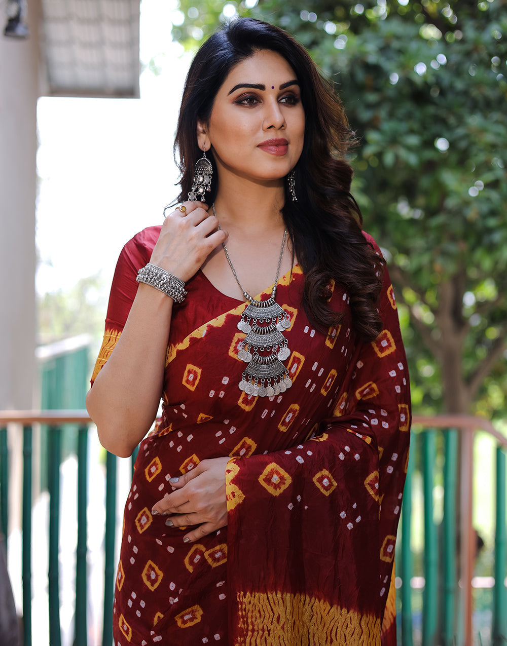 Maroon Hand Bandhej Bandhani Saree With Zari Weaving Work