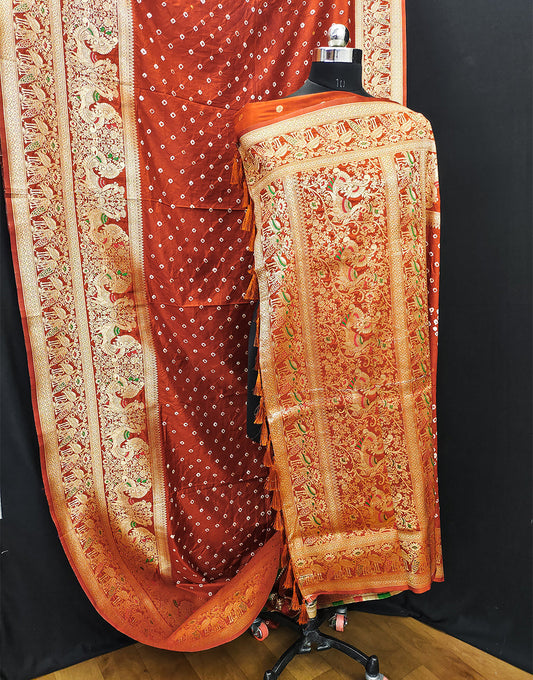 International Orange Kanjivaram Silk Saree With Zari Weaving Work