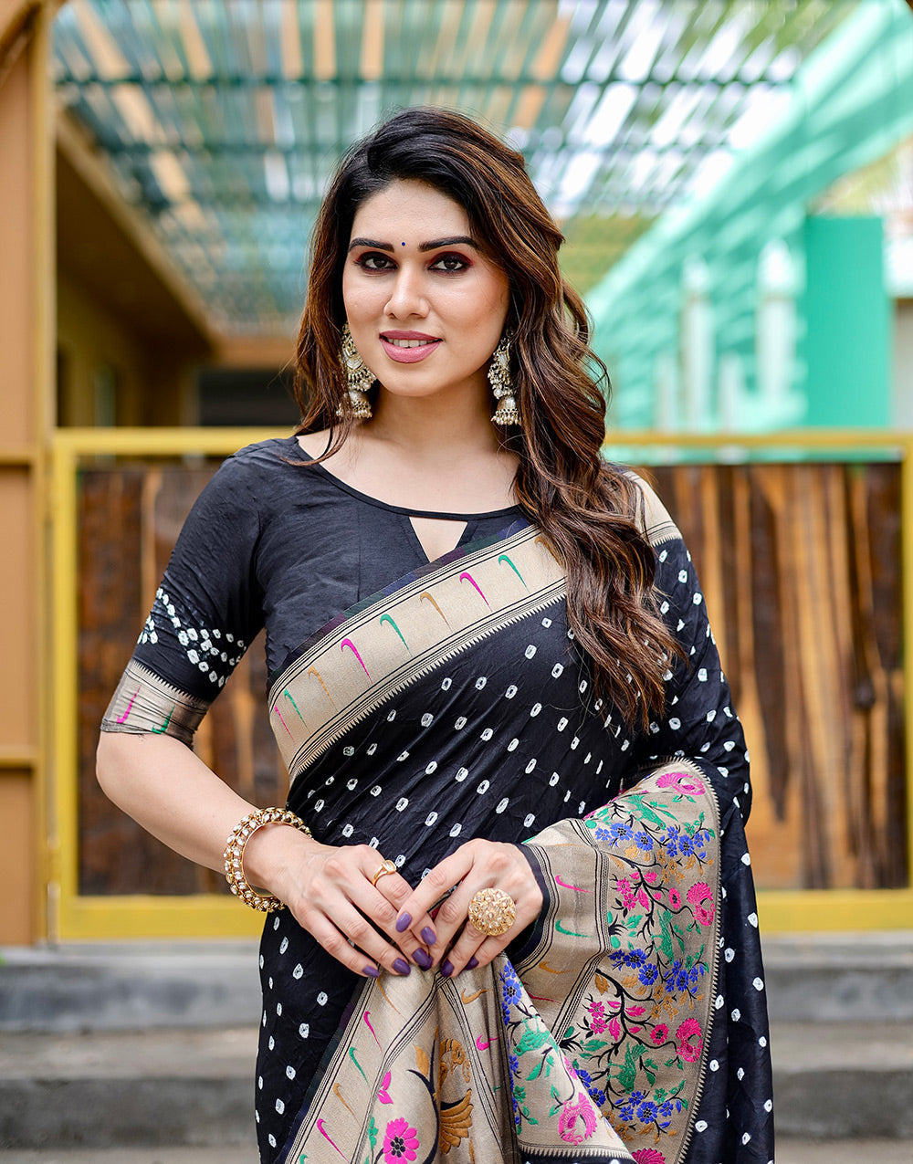 Black Paithani Silk Bandhani Saree With Zari Weaving Work