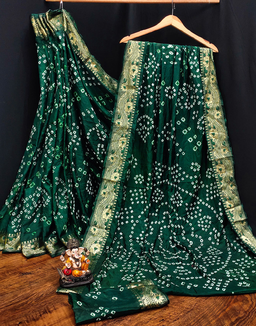 Castleton Green Hand Bandhej Bandhani Saree With Zari Weaving Work