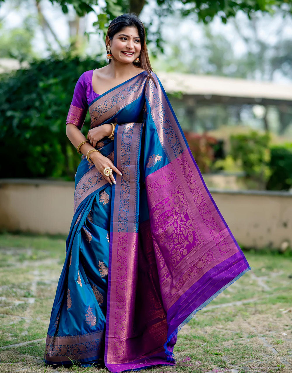 Cobalt Blue Soft Banarasi Silk Saree With Zari Weaving Work