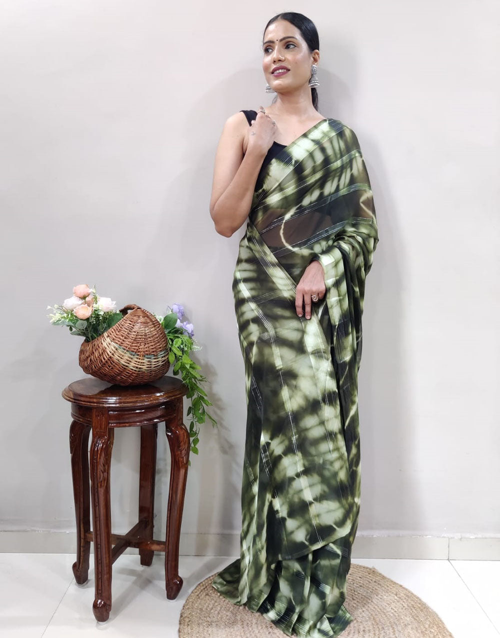 Green Georgette Ready To Wear Saree