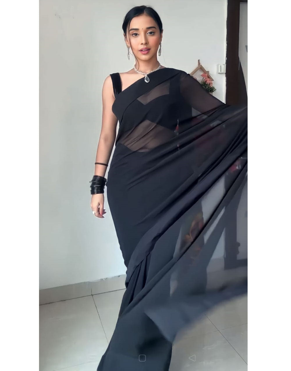 Black Georgette Ready To Wear Saree