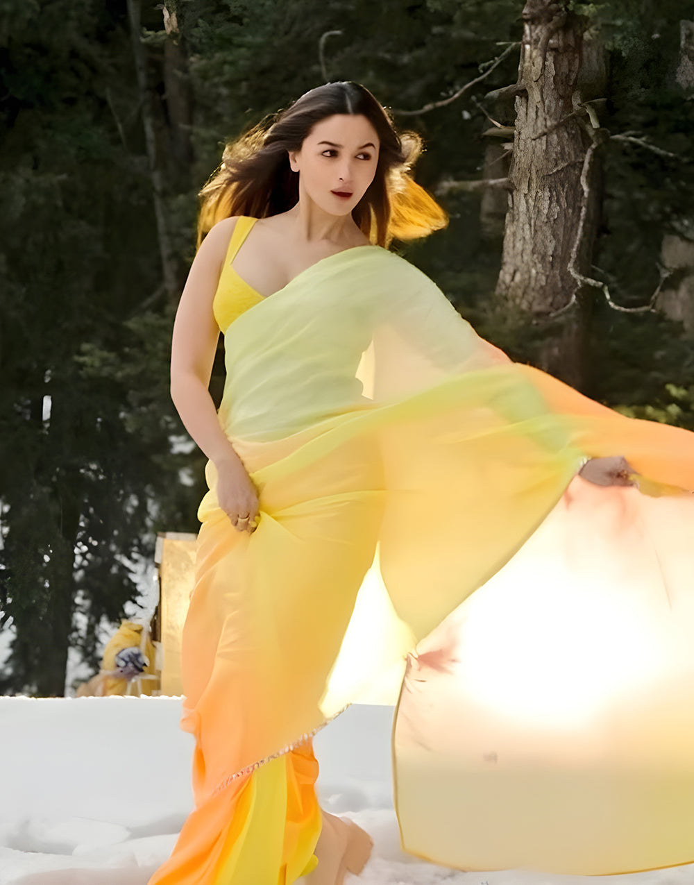 Alia Bhatt Soft Georgette Yellow Saree