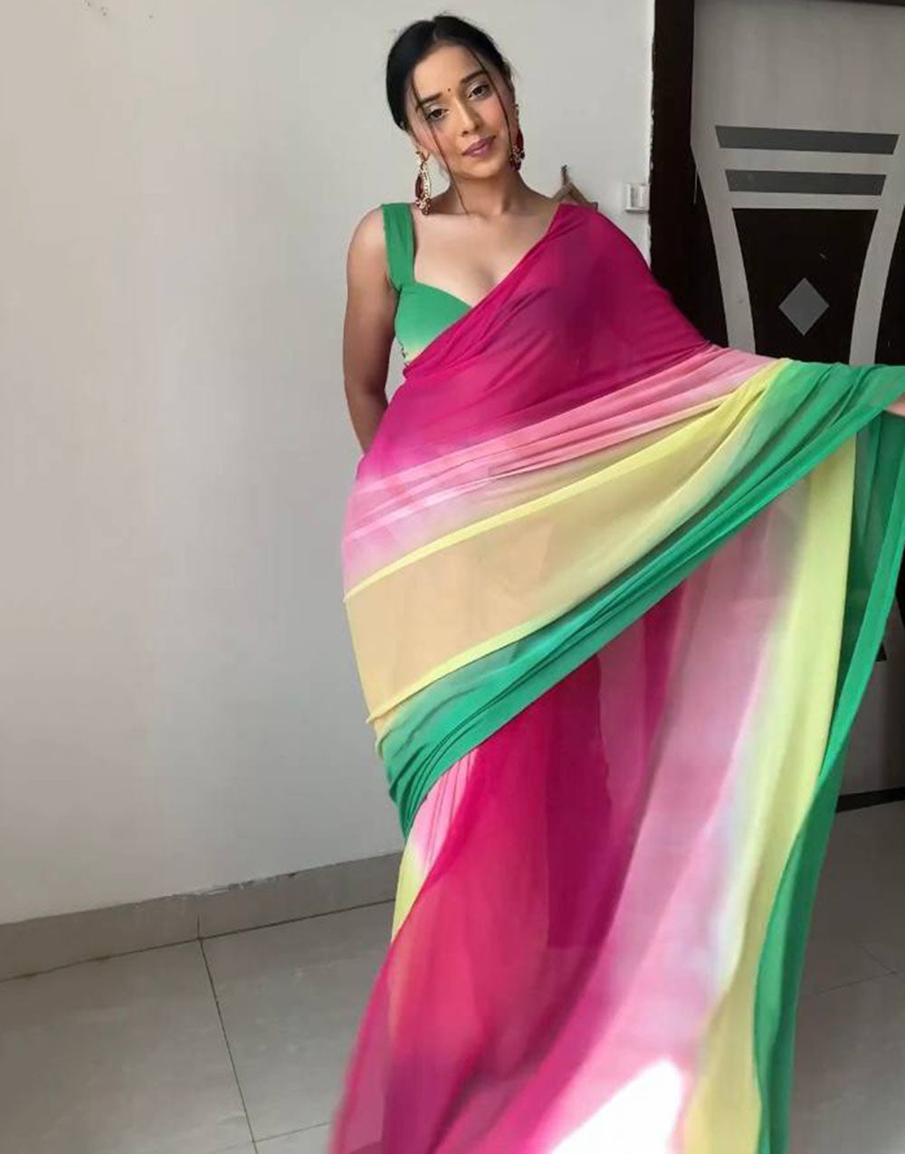 Alia Bhatt Soft Georgette Multi-Coloured Ready To Wear Saree