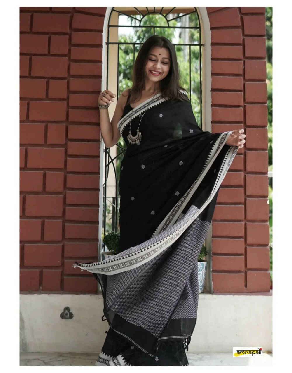 Black Cotton Saree With Weaving Work