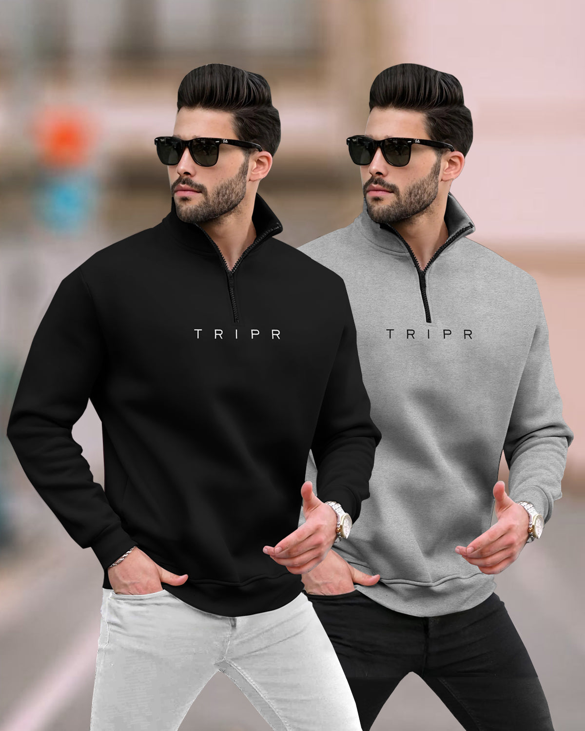 (Pack of 2) Mens Plain High Neck Sweatshirts - 6 Color Variants