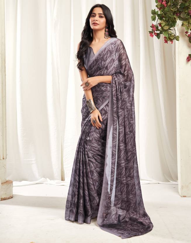 Floral Print, Printed Daily Wear Chiffon, Georgette Saree  (Purple, Multicolor)