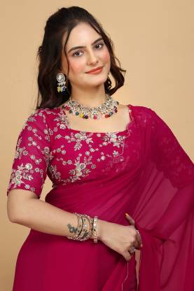 Embroidered Bollywood Georgette Saree  (Pink)