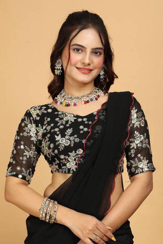 Embroidered Bollywood Georgette Saree  (Black)