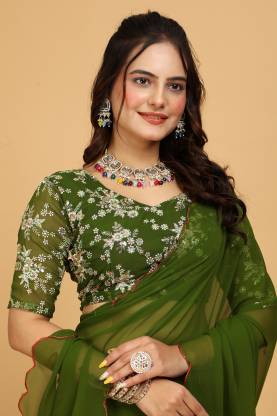 Embroidered Bollywood Georgette Saree  (Green)