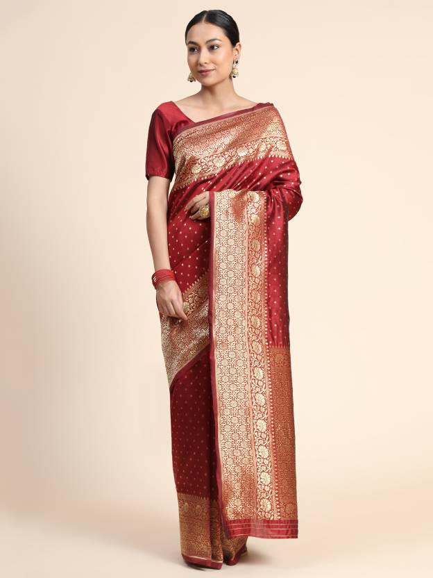 Woven Kanjivaram Pure Silk, Art Silk Saree  (Maroon)