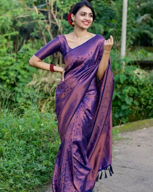 Woven Kanjivaram Pure Silk, Art Silk Saree  (Purple)