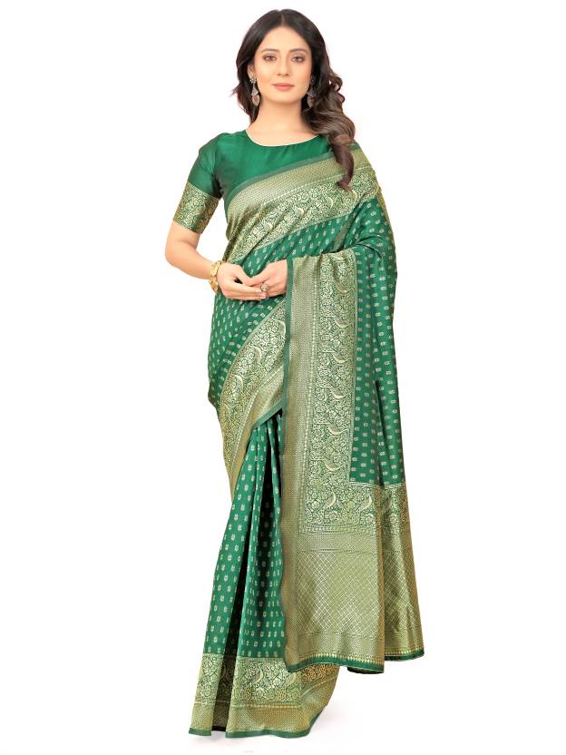 Woven Kanjivaram Pure Silk, Art Silk Saree  (Green)