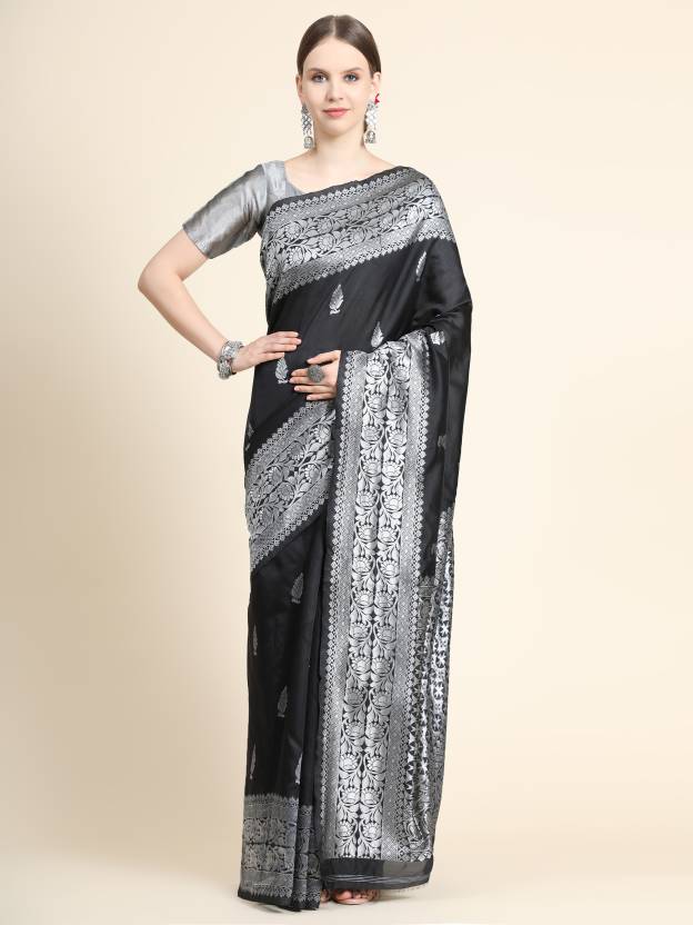 Woven Kanjivaram Pure Silk, Art Silk Saree  (Black)