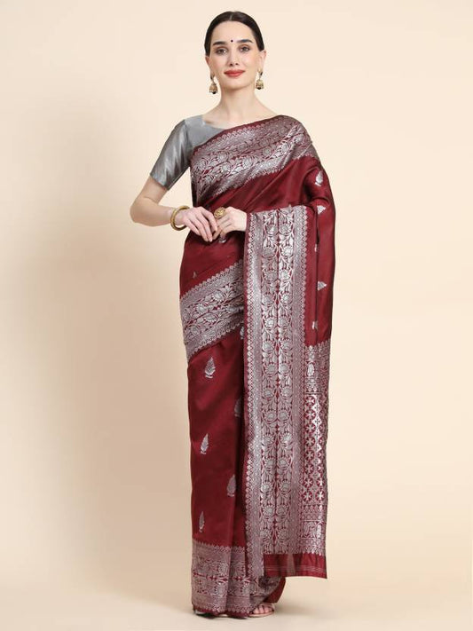 Woven Kanjivaram Pure Silk, Art Silk Saree  (Maroon)