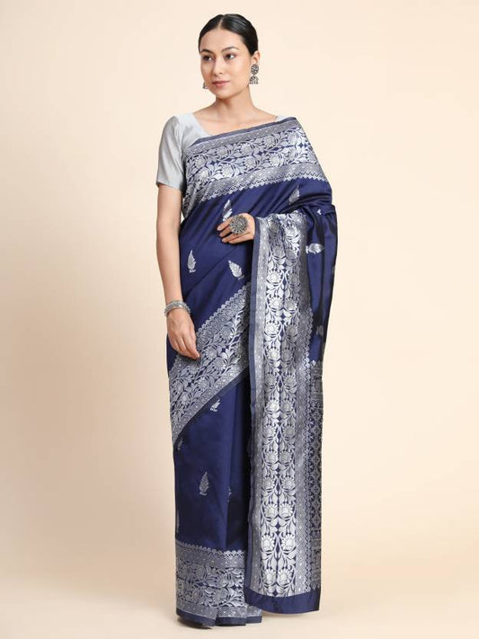 Woven Kanjivaram Pure Silk, Art Silk Saree  (Dark Blue)