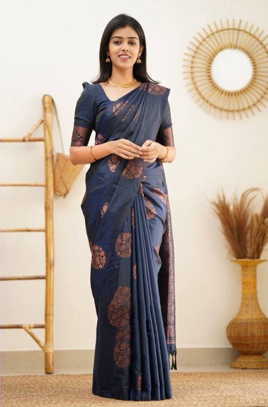 Woven Kanjivaram Pure Silk, Art Silk Saree  (Blue)