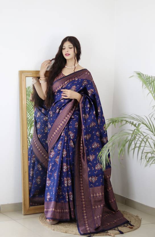 Woven Kanjivaram Pure Silk, Art Silk Saree  (Dark Blue)