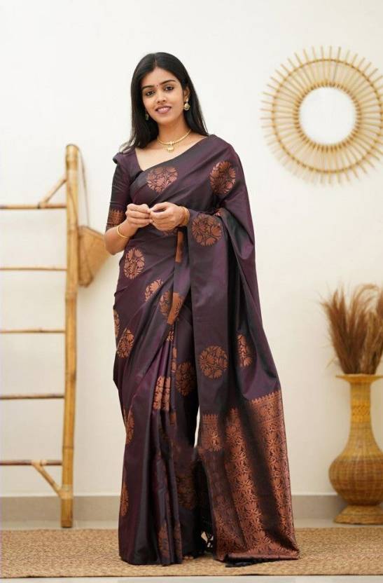 Woven Kanjivaram Pure Silk, Art Silk Saree  (Purple)