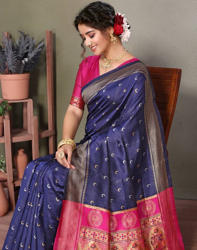 Self Design Kanjivaram Silk Blend Saree  (Blue)