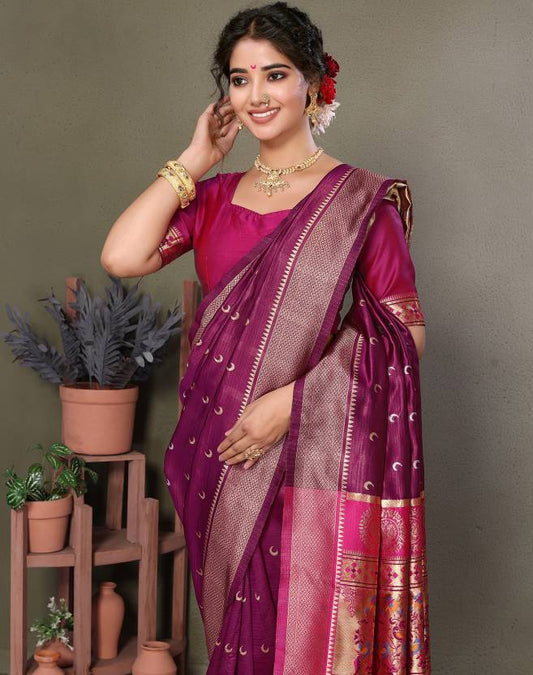 Self Design Kanjivaram Silk Blend Saree  (Purple)