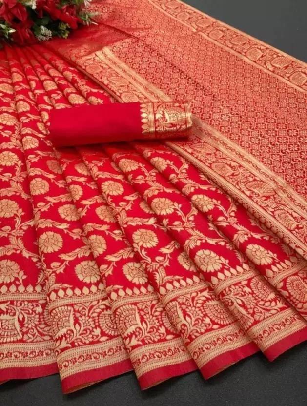 Woven Kanjivaram Tussar Silk Saree  (Pack of 2, Red, Gold)