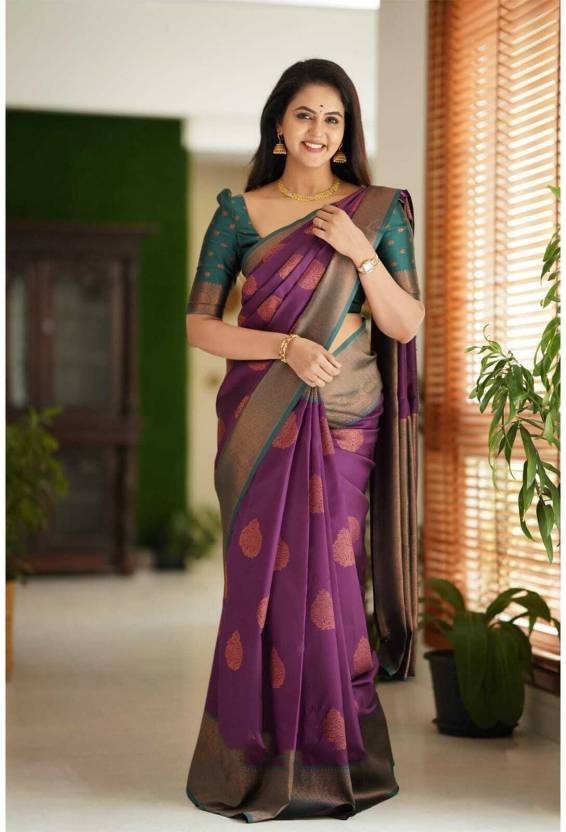 Woven Kanjivaram Pure Silk, Art Silk Saree  (Purple)