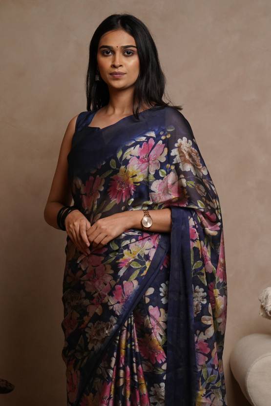 Floral Print Daily Wear Chiffon, Georgette Saree  (Purple, Multicolor)