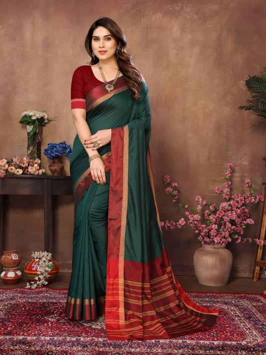 Woven Kanjivaram Pure Silk Saree  (Silver, Green, Maroon)