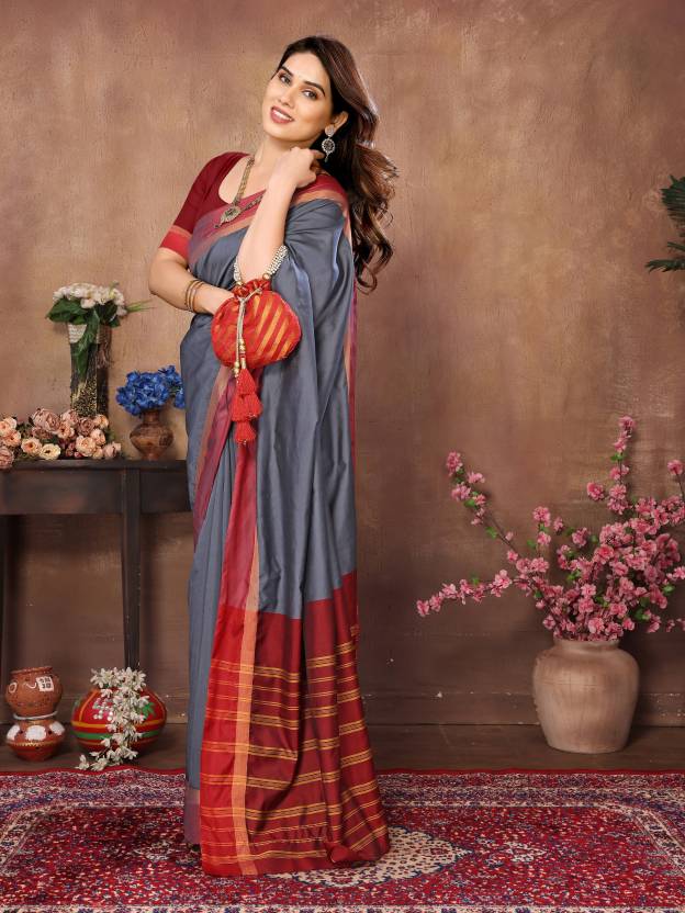 Woven Kanjivaram Pure Silk Saree  (Red)