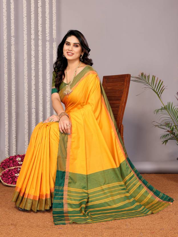 Woven Kanjivaram Pure Silk Saree  (Mustard)