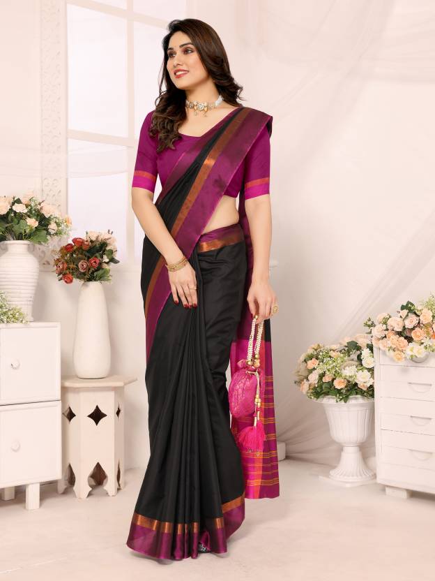 Woven Kanjivaram Pure Silk Saree  (Black)