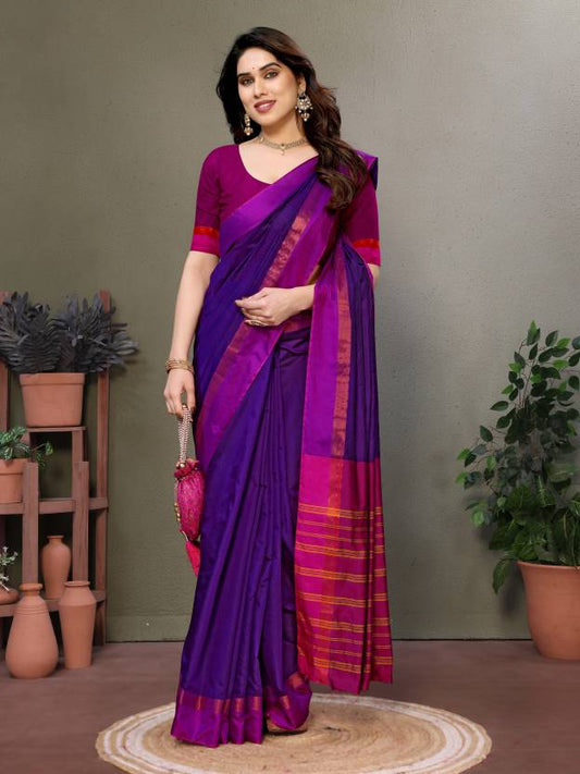 Woven Kanjivaram Pure Silk Saree  (Purple)