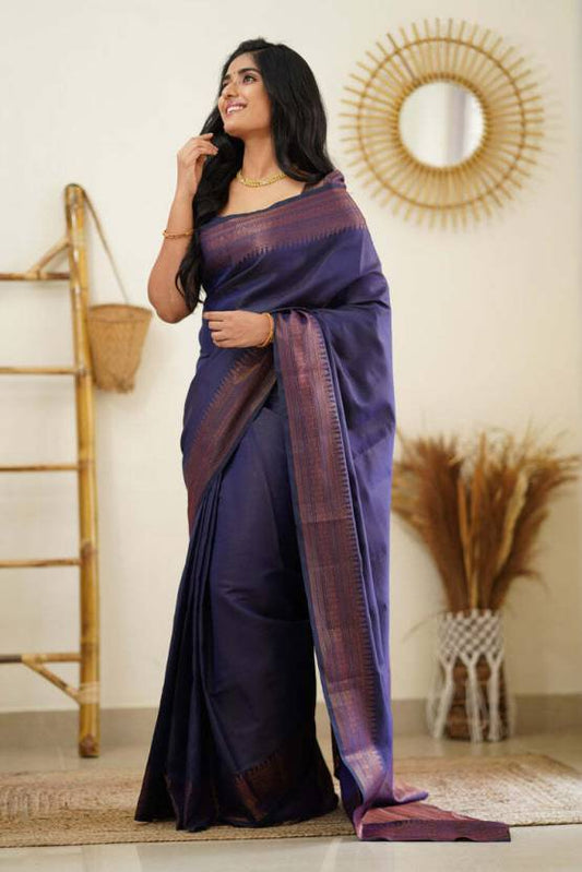 Solid/Plain Kanjivaram Pure Silk Saree  (Blue)