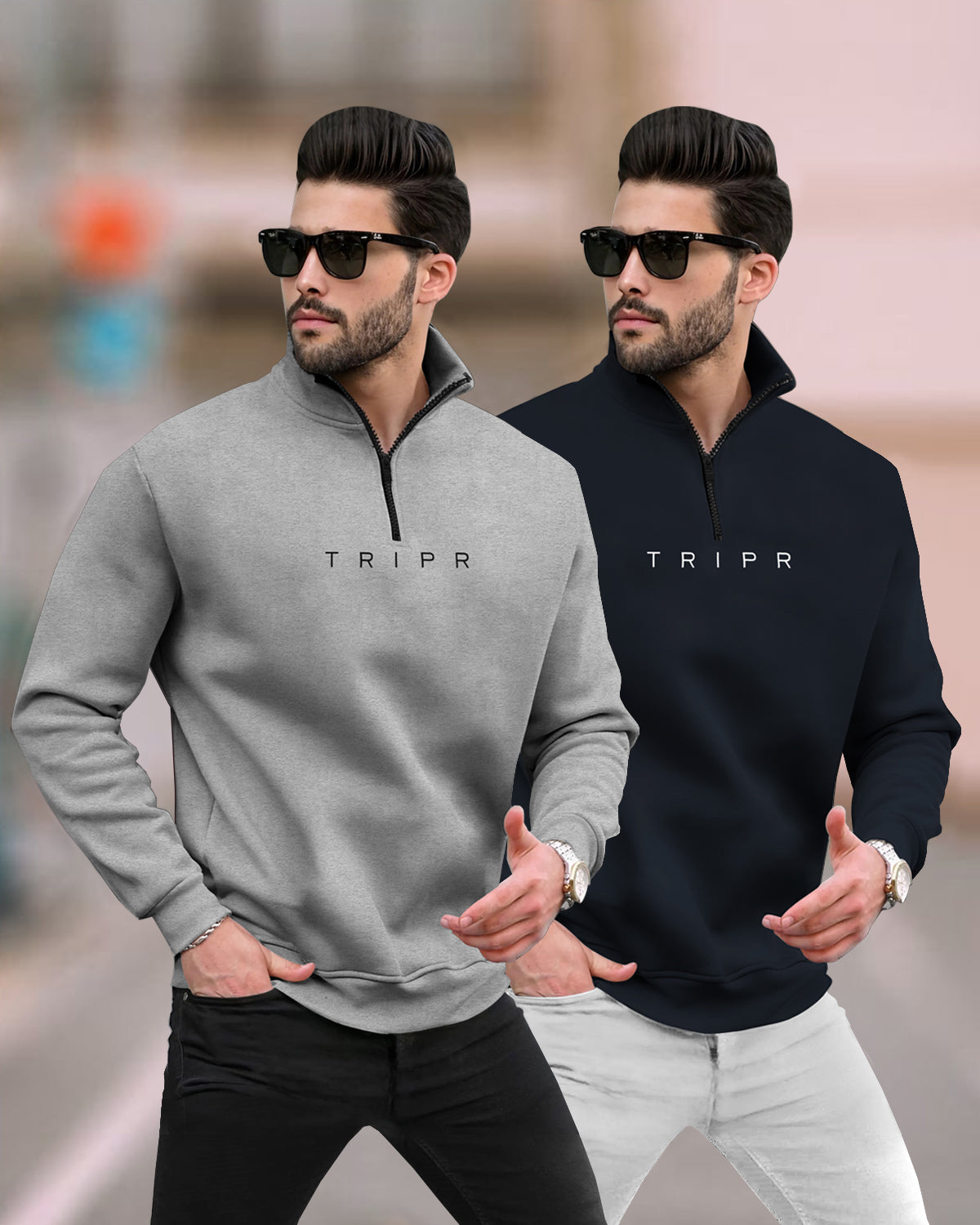 (Pack of 2) Mens Plain High Neck Sweatshirts - 6 Color Variants