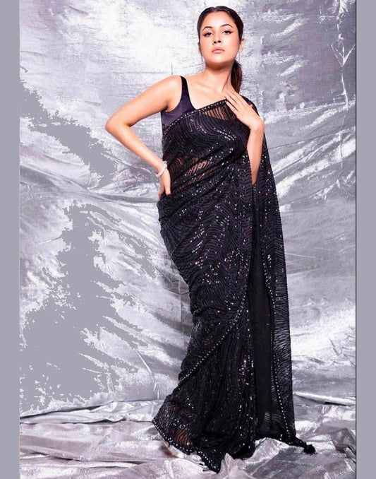 Black Georgette Sequence Saree